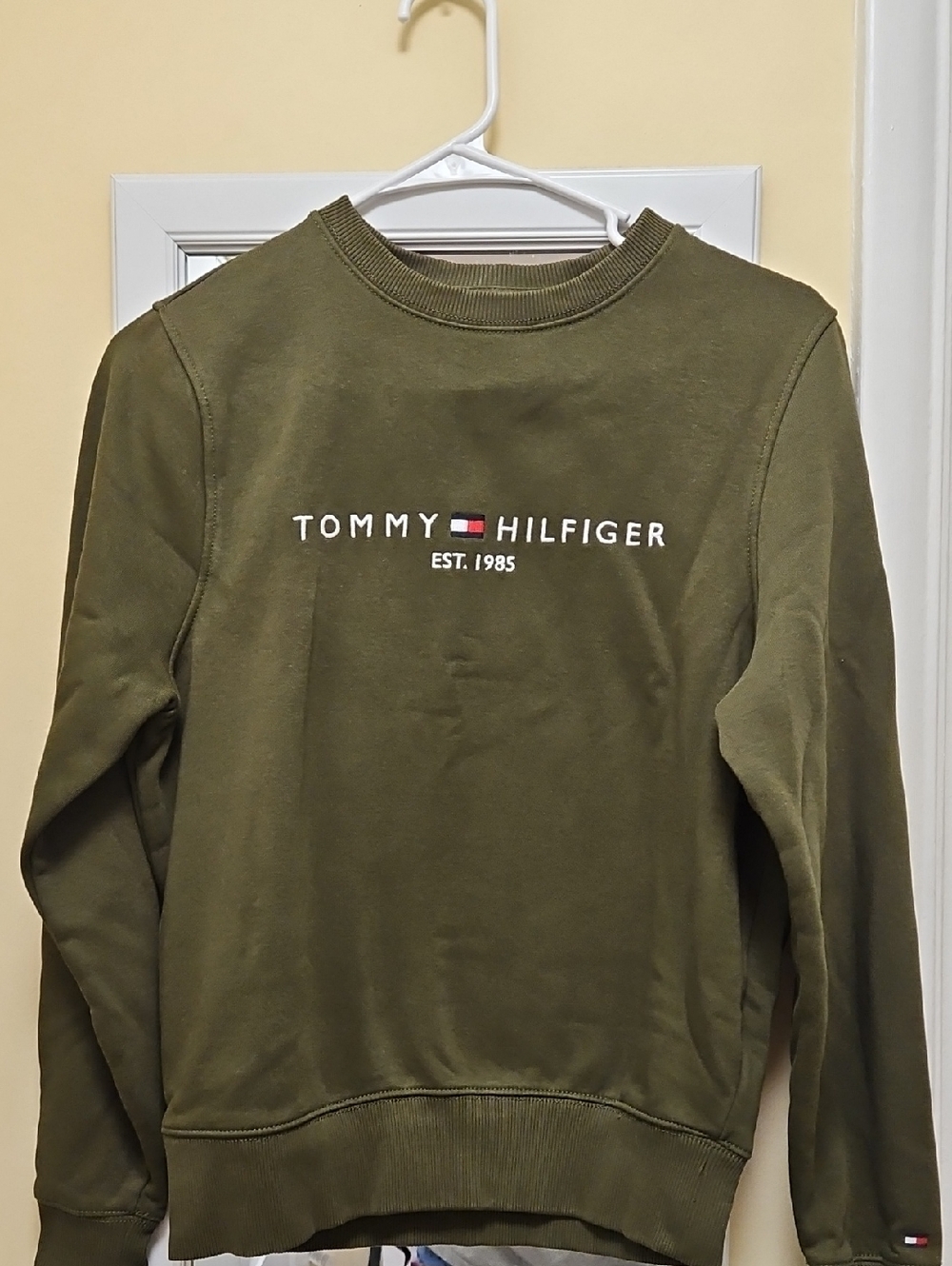 Tommy Hilfiger Olive Green Logo Crewneck Sweatshirt
